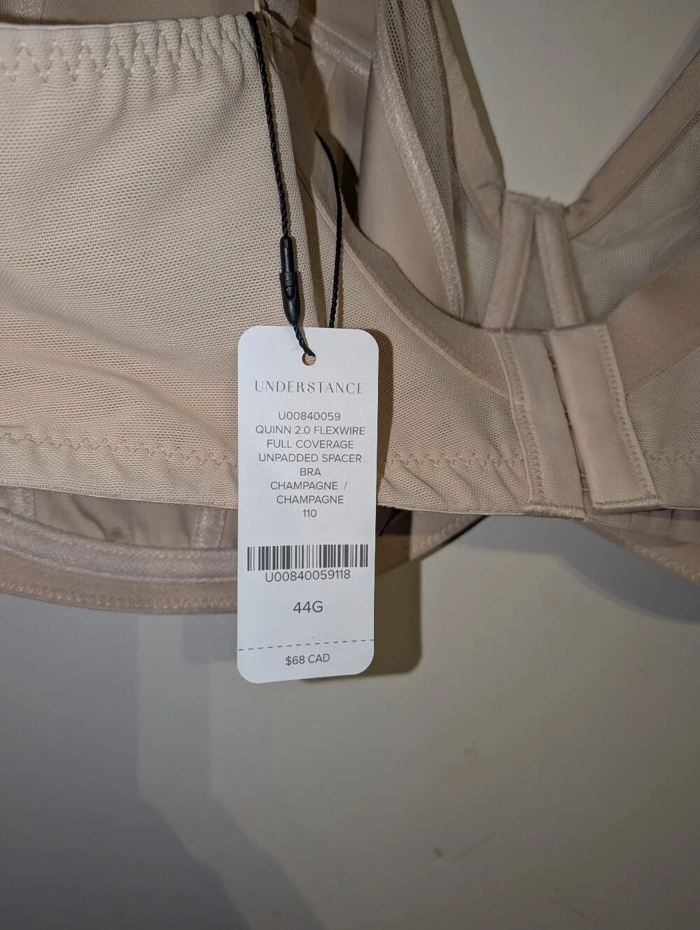 44G Unpadded Under Wire Bra In champagne. Full Coverage